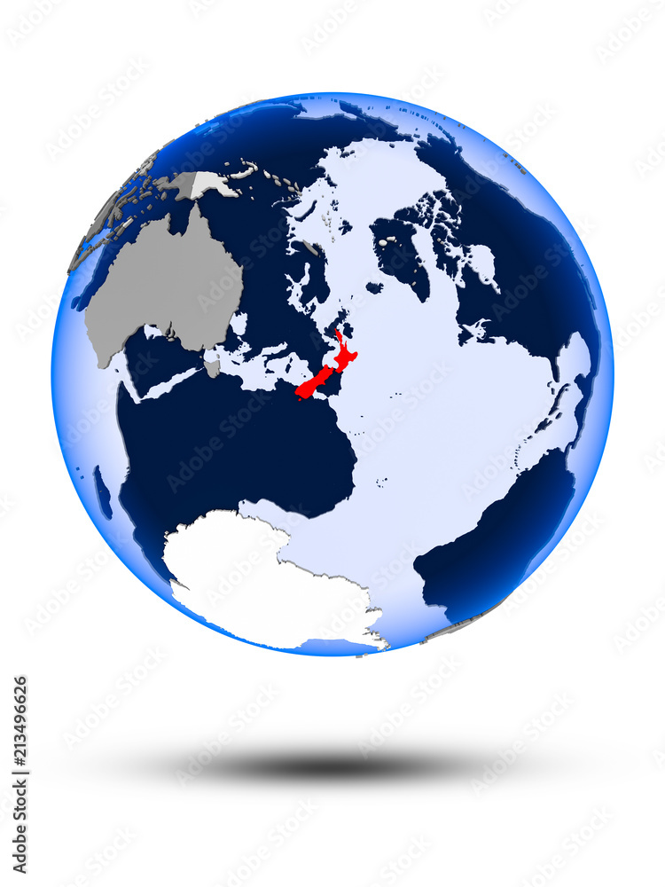 Obraz premium New Zealand on globe