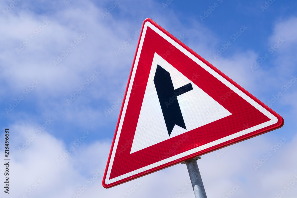 Dutch road sign: road junction with priority over minor road from the right Dutch road sign: road junction with priority over minor road from the right
