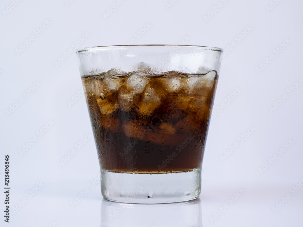 Cola soft drink with ice in the glass on isolated / white background Cola soft drink with ice in the glass on isolated / white background