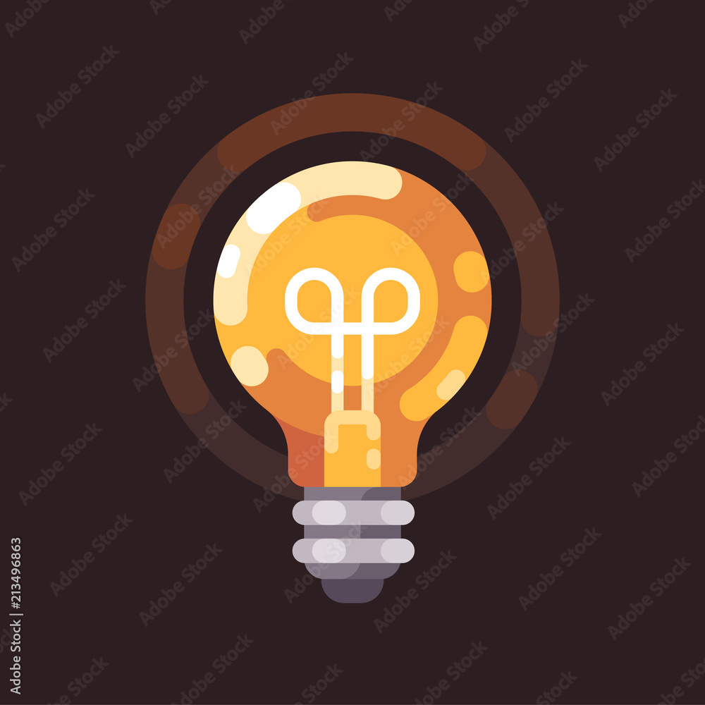 Light bulb shining in the dark flat illustration. Light bulb shining in the dark flat illustration.