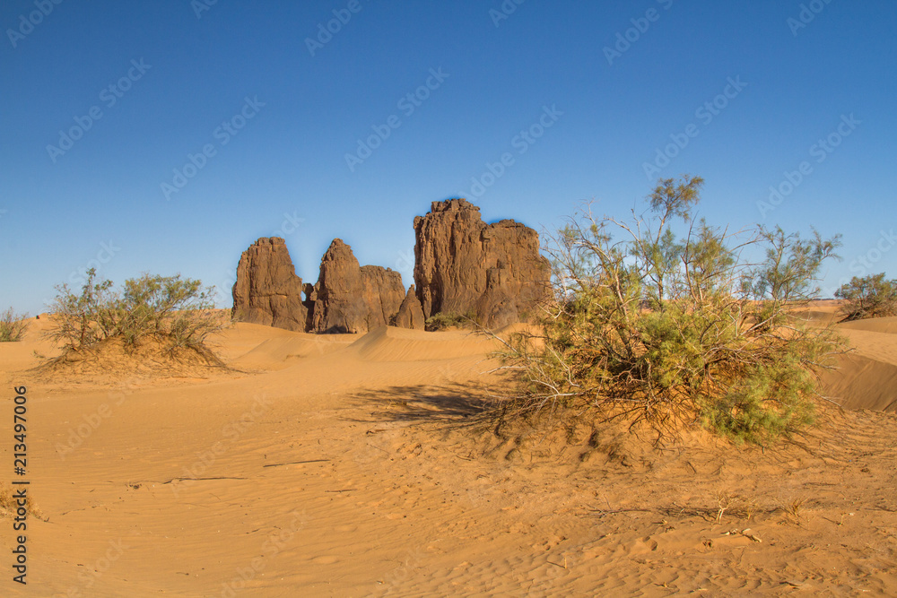 Amazing, single rock formation near Dajnet, South Algeria, North Africa
