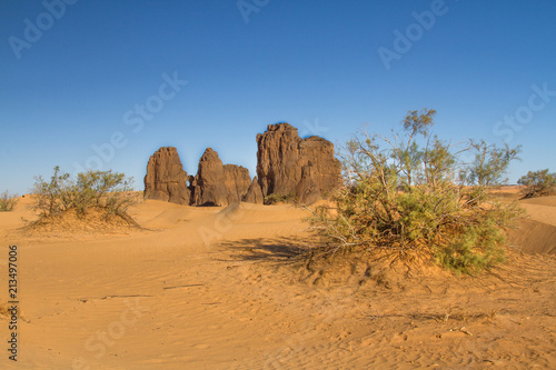 Amazing, single rock formation near Dajnet, South Algeria, North Africa 