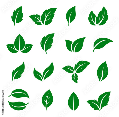 set of green leaf icons