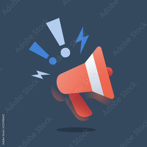 Promotion campaign, outbound marketing, smm strategy, advertising concept, public relations, red megaphone, event announcement