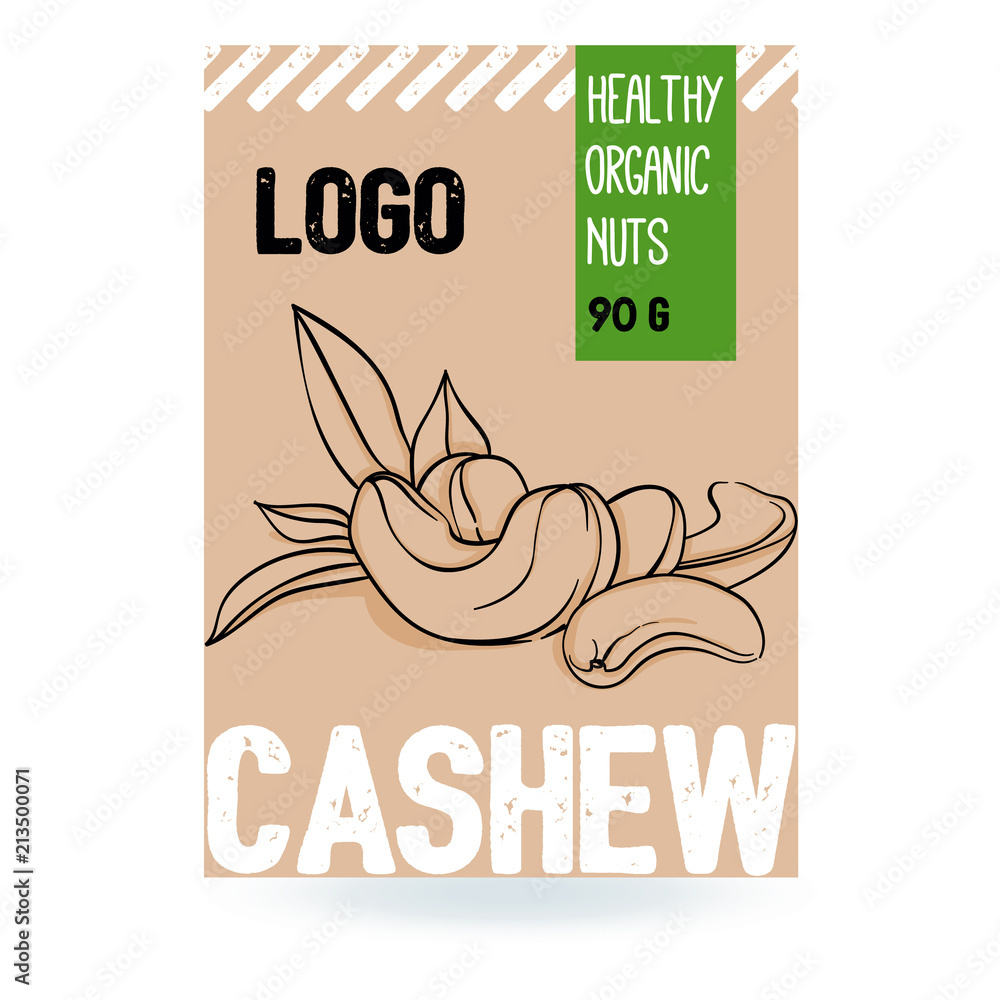 Beautiful vector hand drawn cashew organic nut. Template elements collection for packaging design. Modern illustrations isolated on white background. Beautiful vector hand drawn cashew organic nut. Template elements collection for packaging design. Modern illustrations isolated on white background.