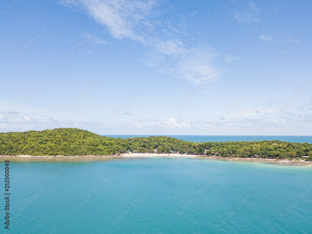 Aerial view of the sea and mountains of Koh Samet, Thailand.