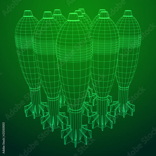 Missile, nuclear bomb or mortar mine Wireframe low poly mesh vector illustration