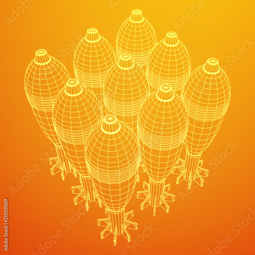 Missile, nuclear bomb or mortar mine Wireframe low poly mesh vector illustration