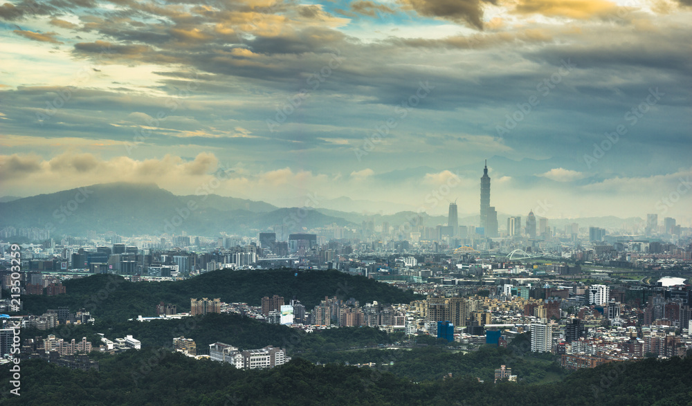 Panoramic Aerial view of Downtown Taipei, capital city of Taiwan.