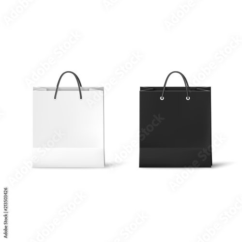 Black and White Paper Bags. Realistic bag illustration isolated on white background. Vector