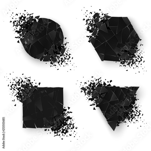 Abstract explosion geometric shapes. Web banners set. Geometry sticker set with space for text. Vector illustration isolated on white background