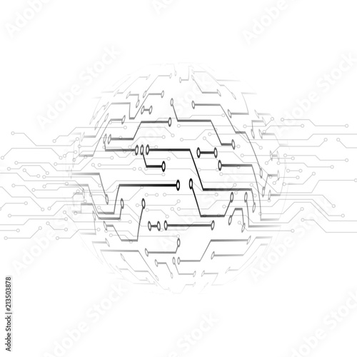 Circuit pattern. Abstract technology circuit board circle background. Track microcircuit under the magnifying glass. Vector illustration