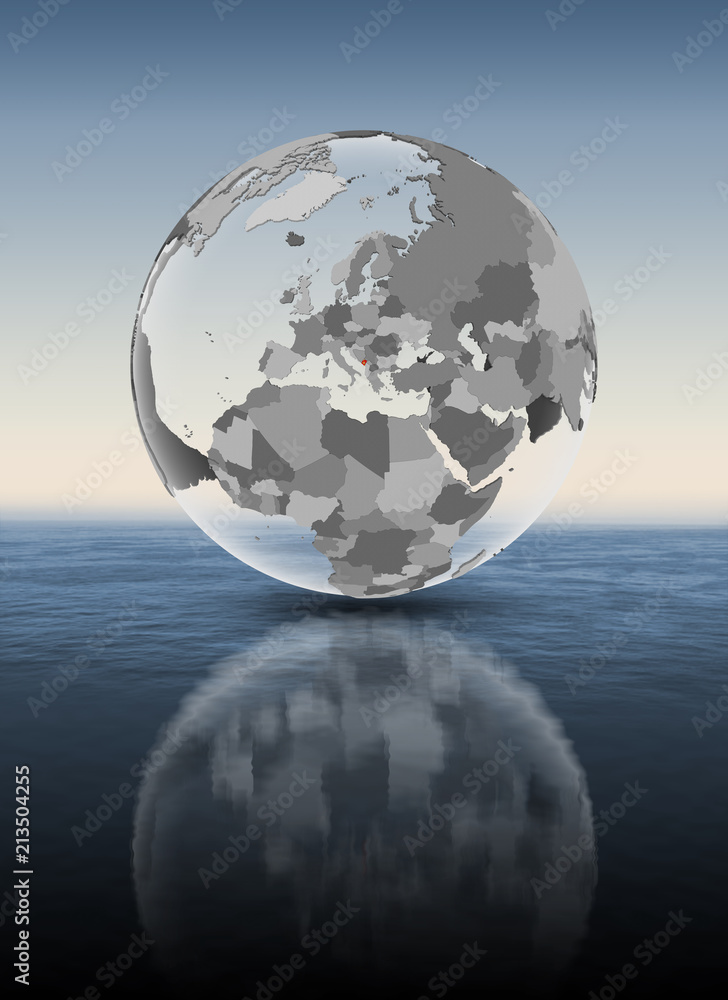Montenegro on translucent globe above water Montenegro on translucent globe above water