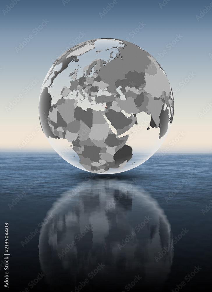 Lebanon on translucent globe above water Lebanon on translucent globe above water