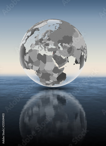 Lebanon on translucent globe above water