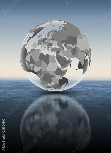 Israel on translucent globe above water