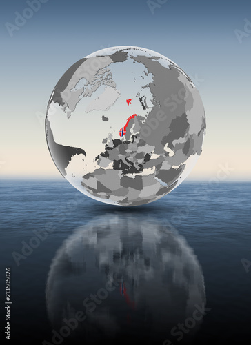 Fototapeta Naklejka Na Ścianę i Meble -  Norway on translucent globe above water