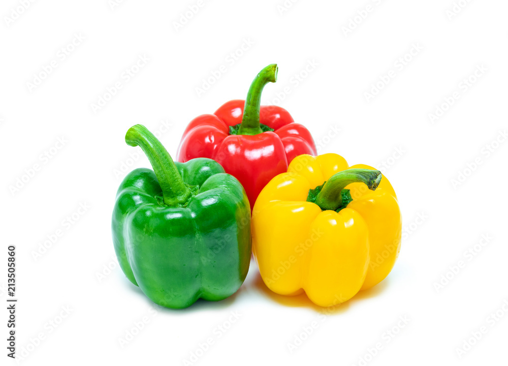 fresh colorful bell peppers isolated on white background