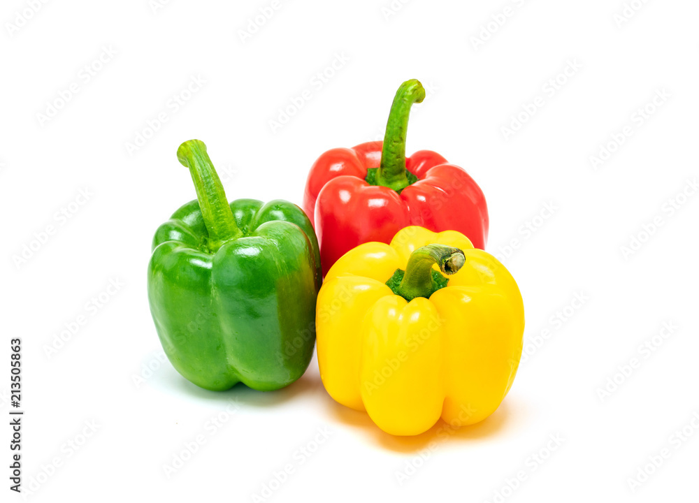 fresh colorful bell peppers isolated on white background fresh colorful bell peppers isolated on white background