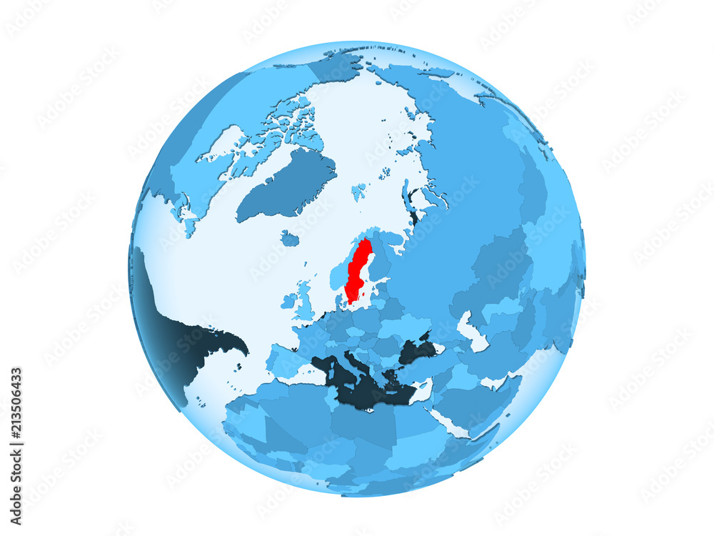 Sweden on blue globe isolated