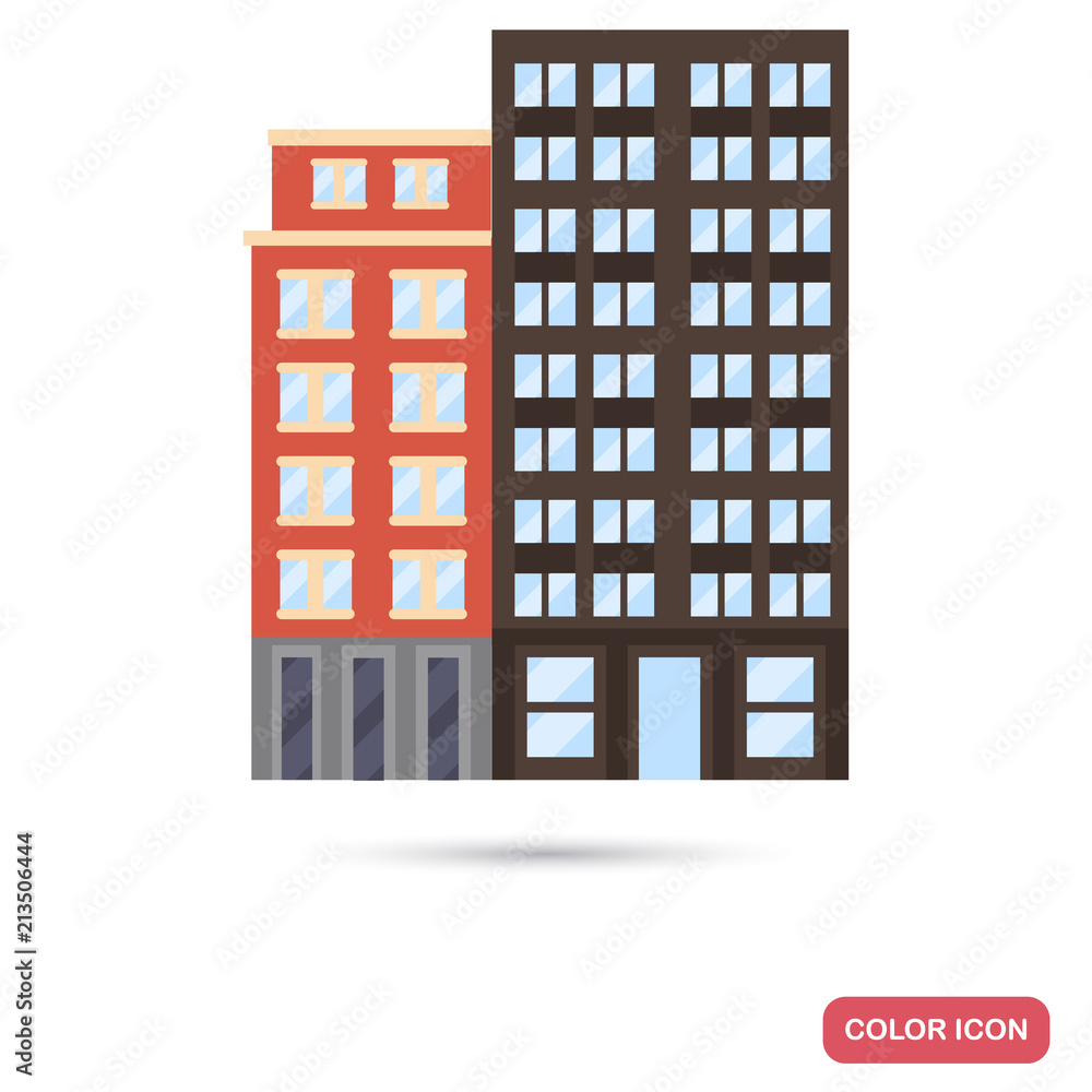 Modern multi apartment house color flat icon