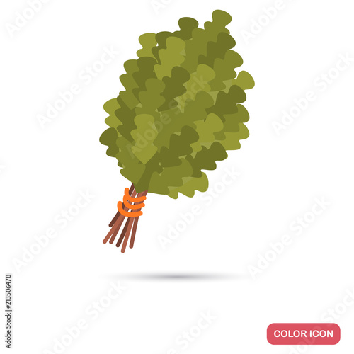 Oak broom for Russian bath color flat icon