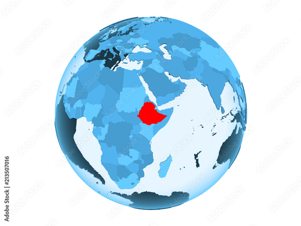 Obraz premium Ethiopia on blue globe isolated