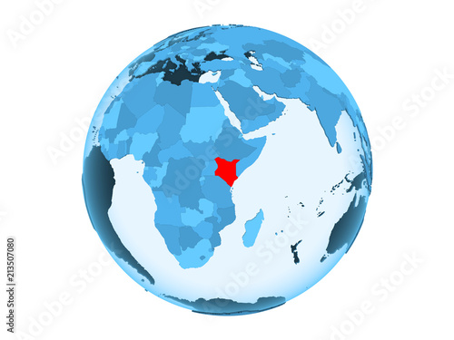 Kenya on blue globe isolated