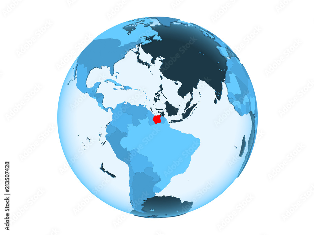 Suriname on blue globe isolated Suriname on blue globe isolated