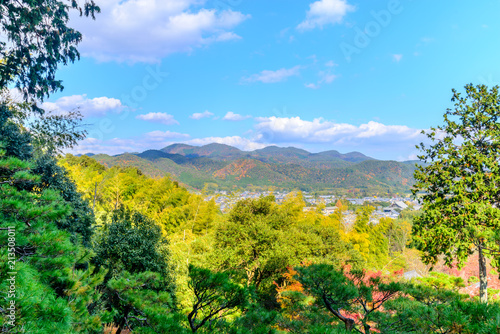 Arashiyama cityscape viewpoint from Jojakkoji temple landmark in autumn season  Japan