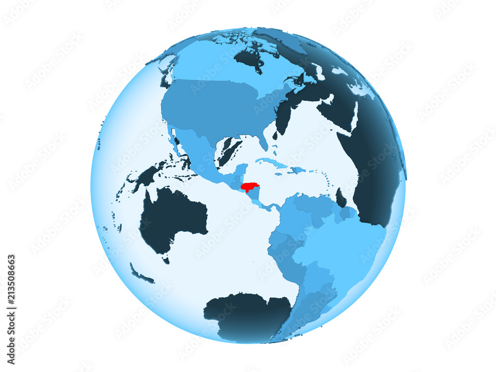 Honduras on blue globe isolated