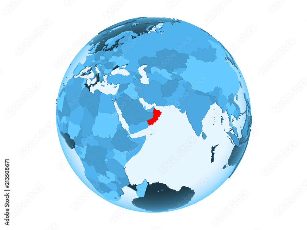 Oman on blue globe isolated