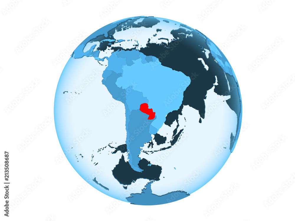 Obraz premium Paraguay on blue globe isolated