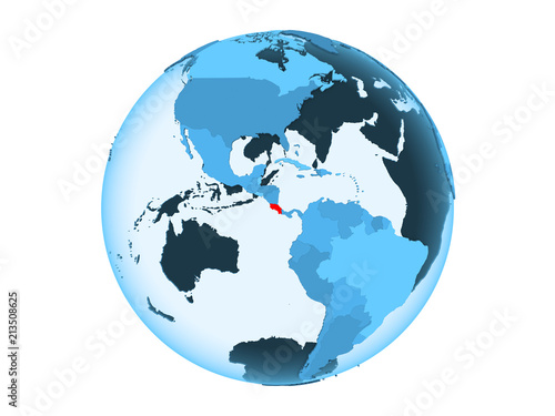 Costa Rica on blue globe isolated