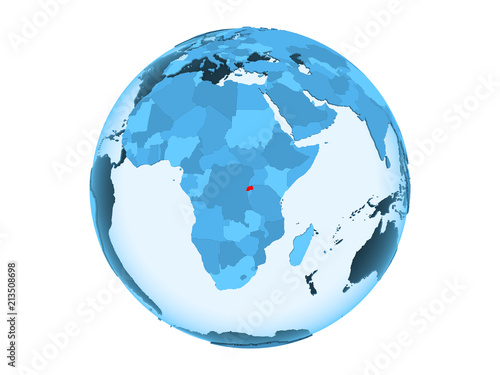 Rwanda on blue globe isolated
