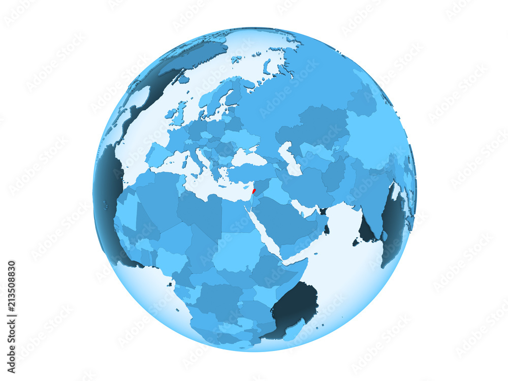 Fototapeta premium Lebanon on blue globe isolated