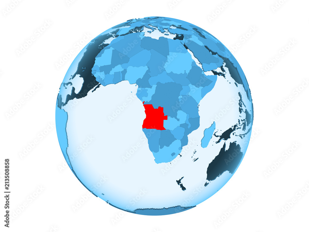 Angola on blue globe isolated