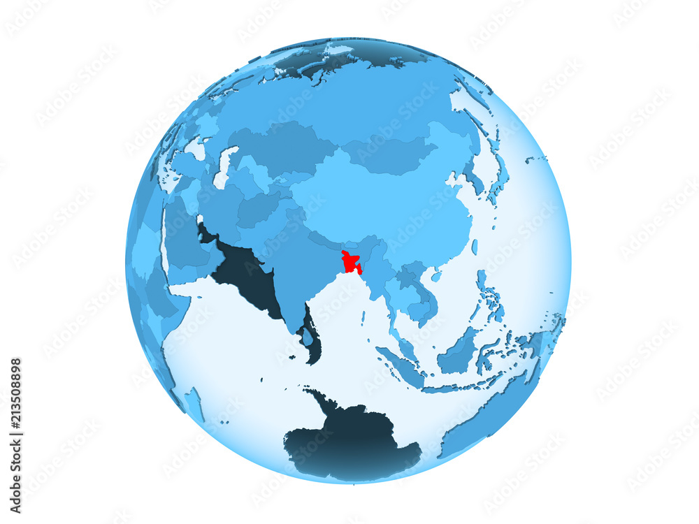 Naklejka premium Bangladesh on blue globe isolated