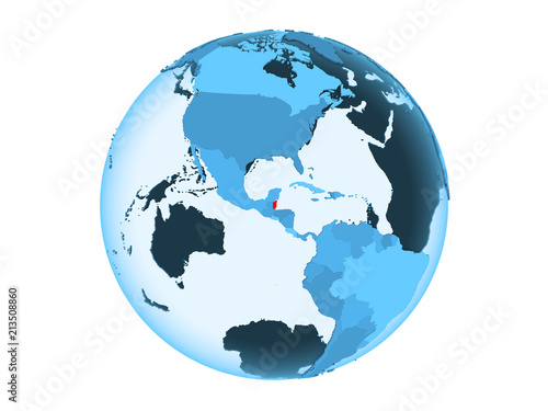 Belize on blue globe isolated