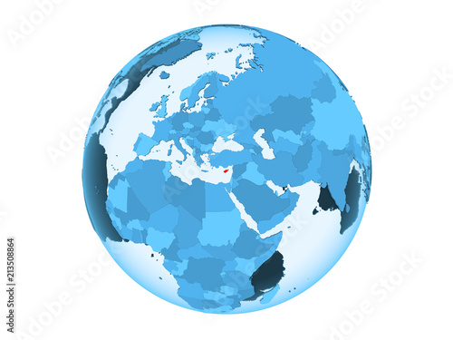 Cyprus on blue globe isolated