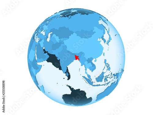 Bangladesh on blue globe isolated
