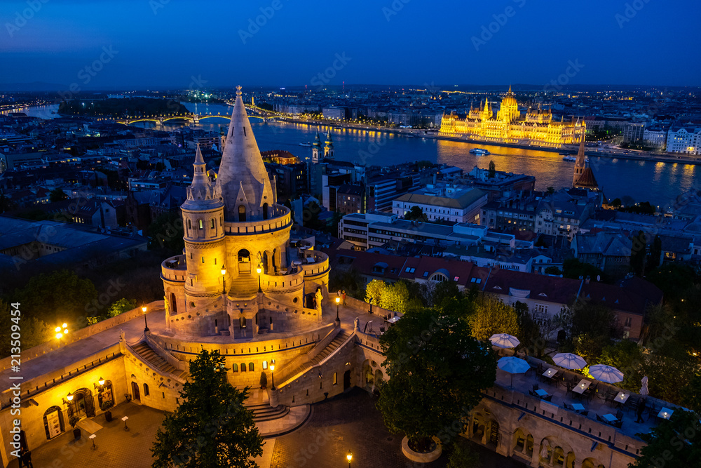 The panorama of Budapest from the roof of a famous hotel in Buda.