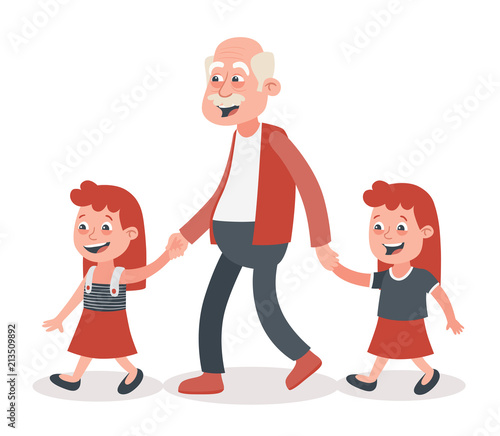 Grandfather With His Grandchildren Walking Two Girls Twins He Takes Them By The Hand Cartoon Style Isolated On White Background Vector Illustration Stock Vector Adobe Stock Grandfather With His Grandchildren Walking Two Girls Twins He Takes Them By The Hand Cartoon Style Isolated On White Background Vector Illustration Stock Vector Adobe Stock