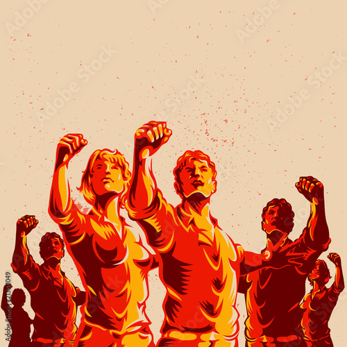 Obraz na plátně Crowd protest fist revolution poster design