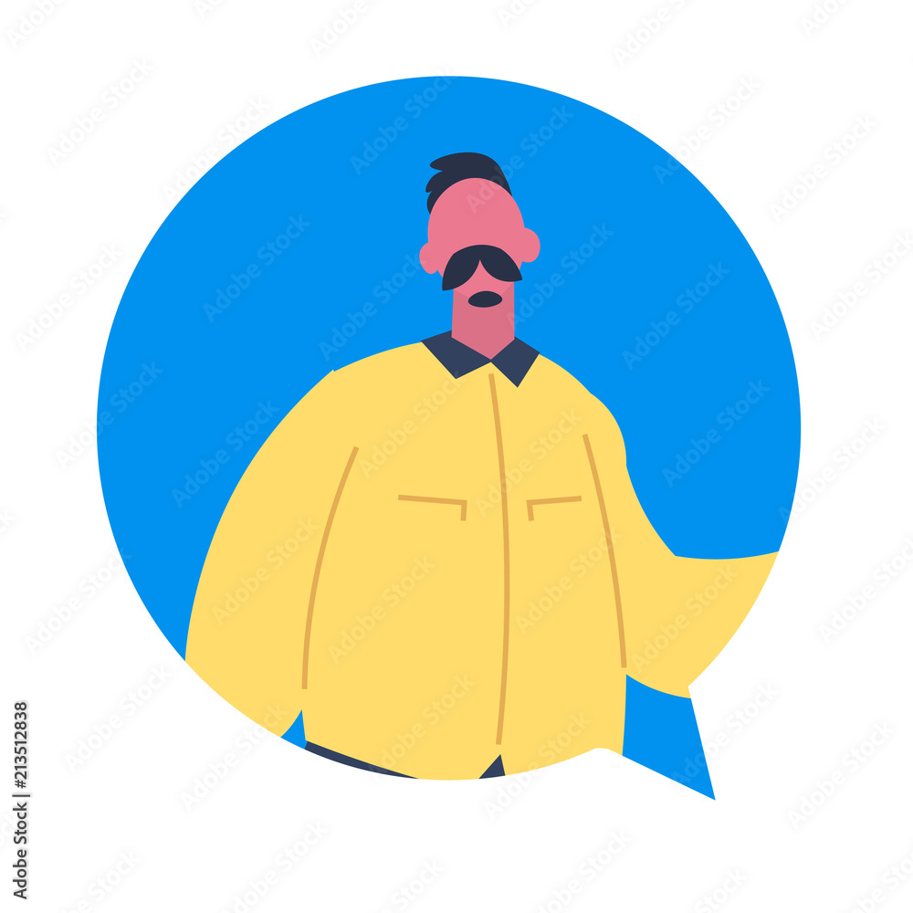 mustache man chat bubble character avatar isolated male cartoon portrait flat vector illustration mustache man chat bubble character avatar isolated male cartoon portrait flat vector illustration