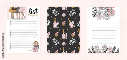 Set of pages for monthly planner for study or work.Backgrounds and inscriptions. Vector illustration