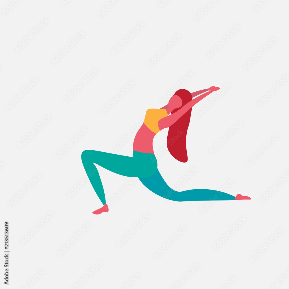 Fototapeta premium woman doing yoga exercises cartoon character sportswoman activities isolated healthy lifestyle concept full length flat vector illustration