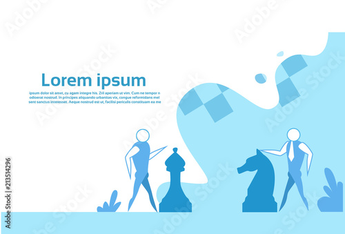 Business man play chess strategy game concept copy space horizontal vector illustration