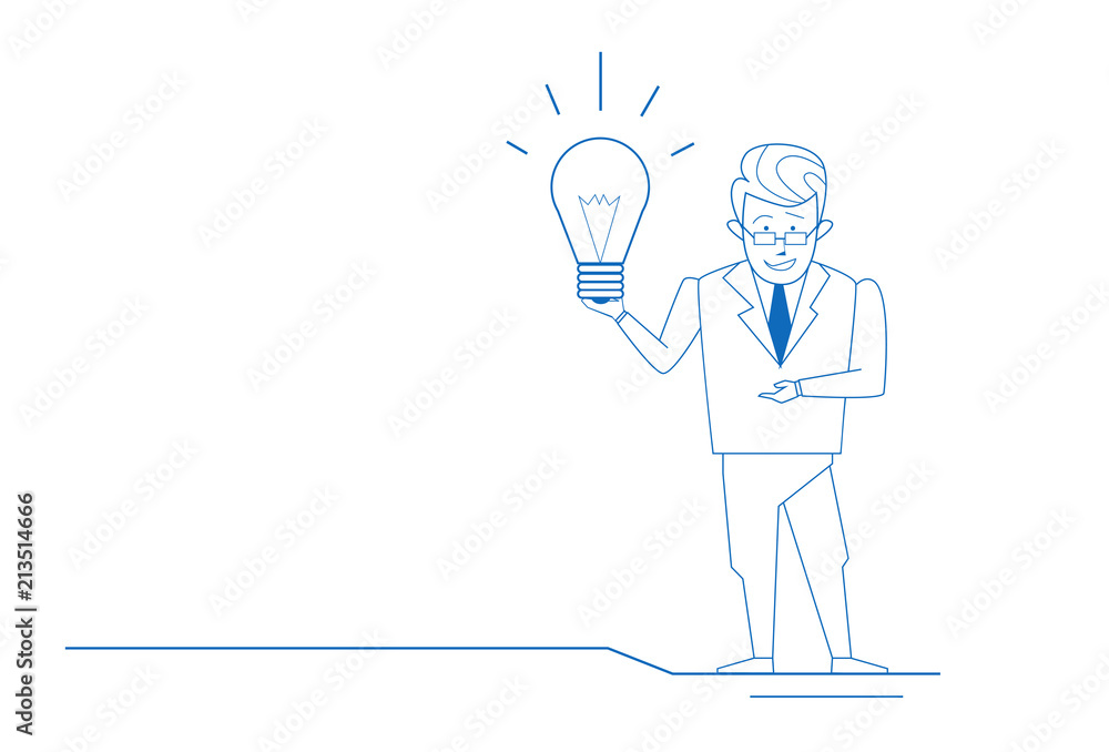 businessman holding light lamp new idea concept business man silhouette sketch doodle horizontal full length vector illustration businessman holding light lamp new idea concept business man silhouette sketch doodle horizontal full length vector illustration