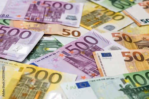50 100 200 500 euro bannotes as background